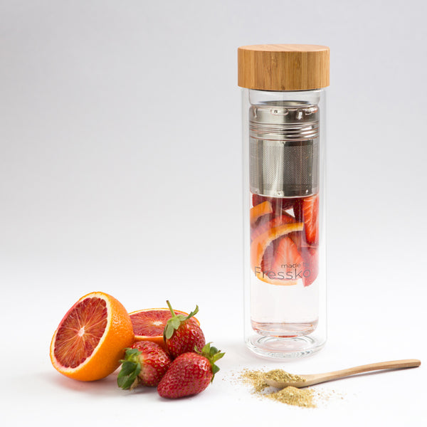 Blood Orange, Strawberry + Chamomile Tea in TOUR Fressko glass flask