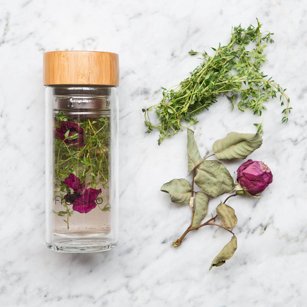 rose and thyme water infusion in a fressko flask 